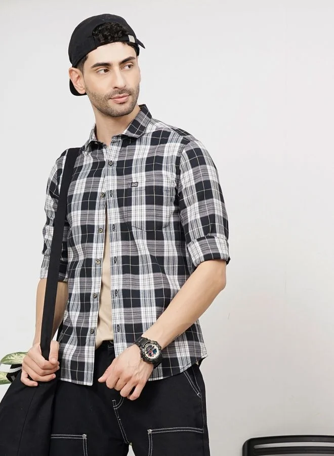 شركة المرآب الهندية Men Regular Fit Checkered Full Sleeves Cutaway Collar Casual Shirt