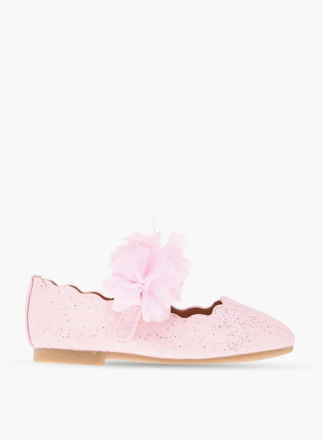 JUNIORS Girls Floral Detail Ballerina Shoes With Hook And Loop Closure