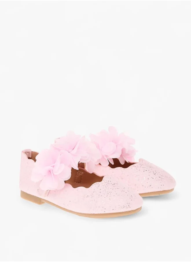 JUNIORS Girls Floral Detail Ballerina Shoes With Hook And Loop Closure Ramadan Collection