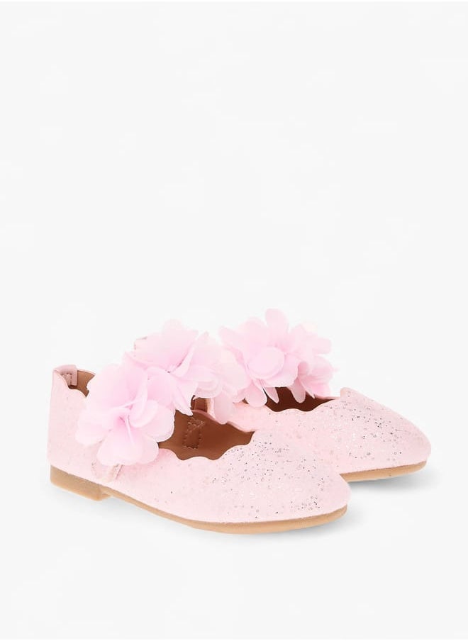 JUNIORS Girls Floral Detail Ballerina Shoes With Hook And Loop Closure Ramadan Collection  - Image 2
