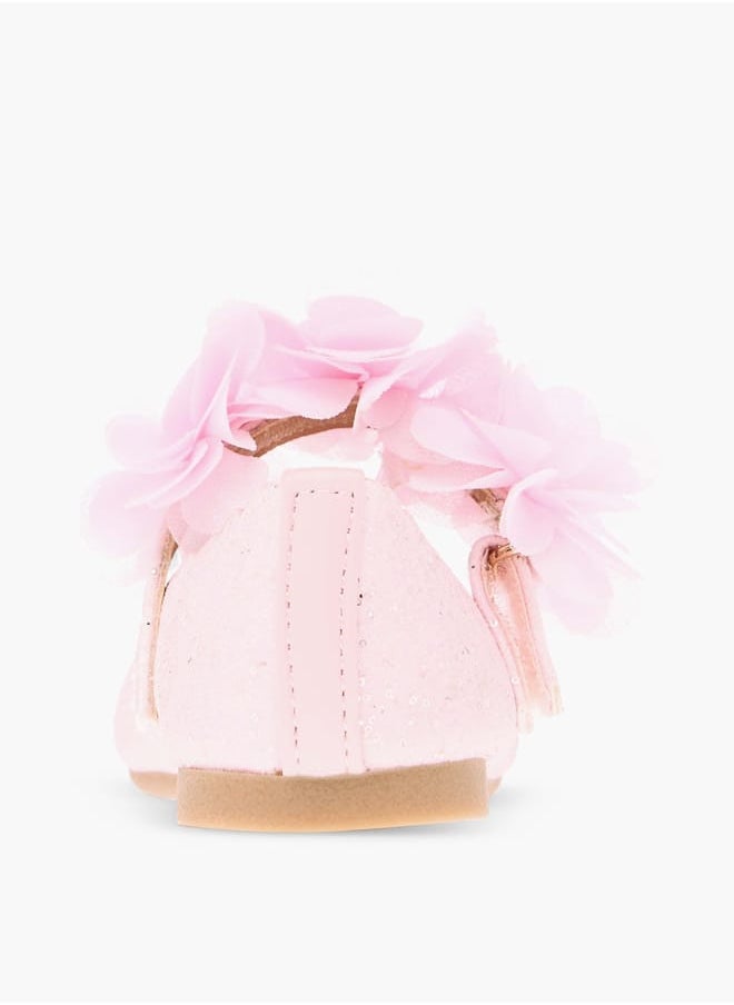 JUNIORS Girls Floral Detail Ballerina Shoes With Hook And Loop Closure Ramadan Collection  - Image 5