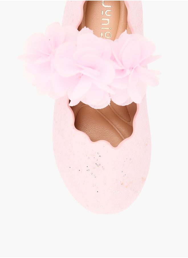 JUNIORS Girls Floral Detail Ballerina Shoes With Hook And Loop Closure Ramadan Collection  - Image 4