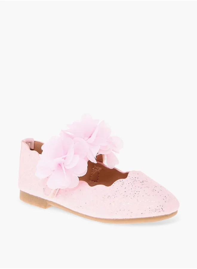 جونيورز Girls Floral Detail Ballerina Shoes With Hook And Loop Closure Ramadan Collection