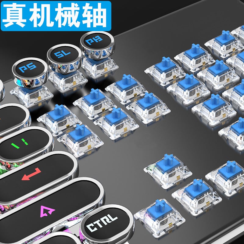 K820 Punk Retro Knob Wired Mechanical Keyboard Macro Definition Plug-In Axis Green Axis E-Sports Game Office - Image 4