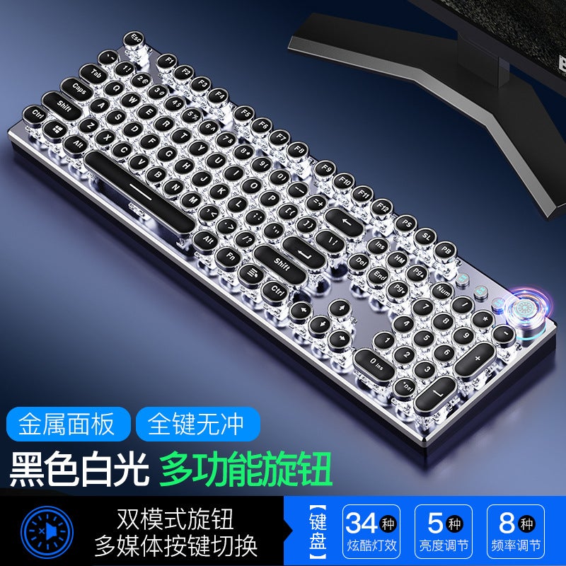 K820 Punk Retro Knob Wired Mechanical Keyboard Macro Definition Plug-In Axis Green Axis E-Sports Game Office - Image 5