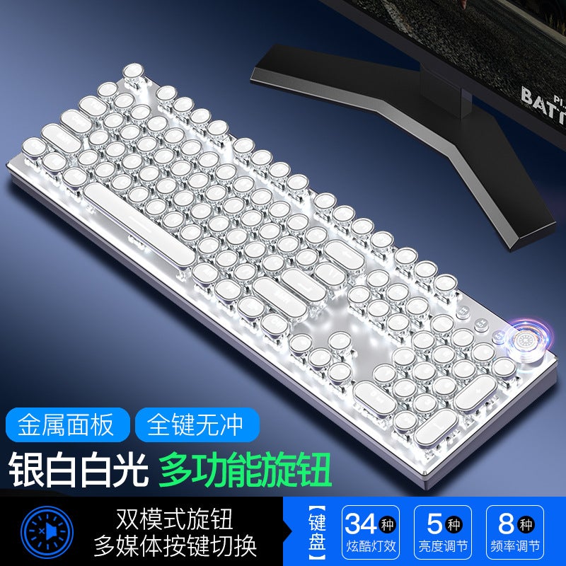 K820 Punk Retro Knob Wired Mechanical Keyboard Macro Definition Plug-In Axis Green Axis E-Sports Game Office - Image 1
