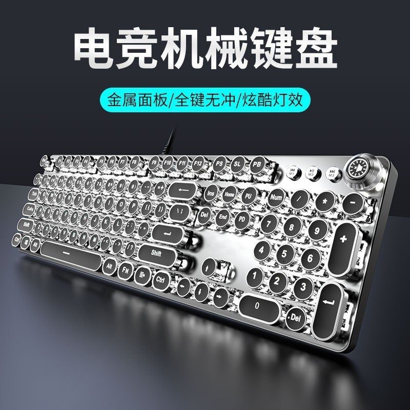 K820 Punk Retro Knob Wired Mechanical Keyboard Macro Definition Plug-In Axis Green Axis E-Sports Game Office - Image 2