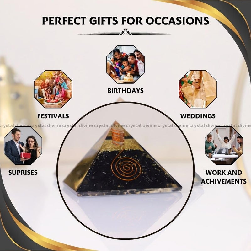 Crystal Divine Black Tourmaline Crystal Pyramid Vastu Orgone Showpieces Decor For Positive Energy Office Table Decorative Items 10 Cm Cm - Image 3