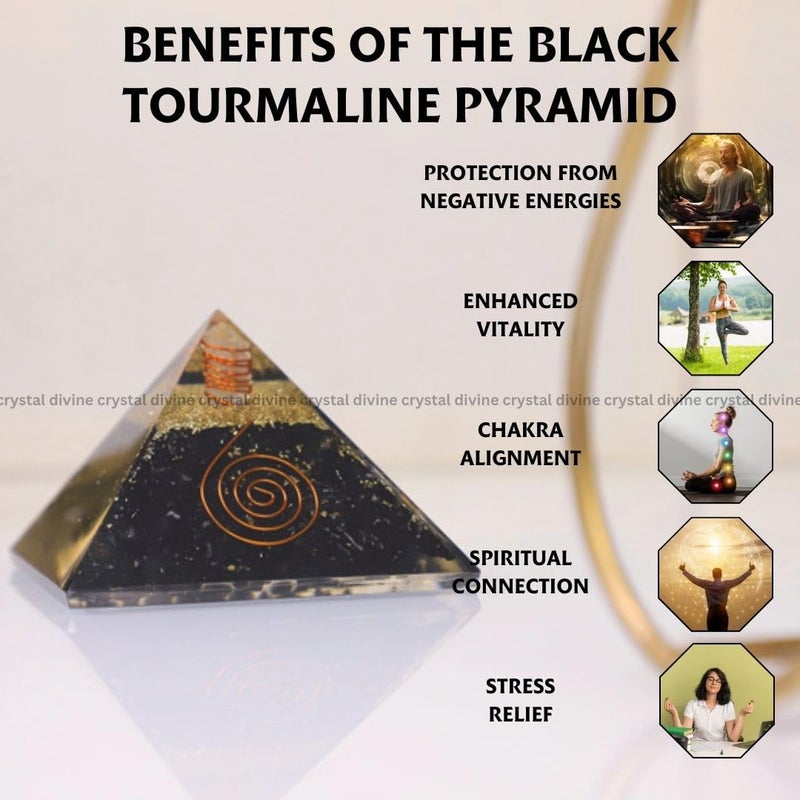 Crystal Divine Black Tourmaline Crystal Pyramid Vastu Orgone Showpieces Decor For Positive Energy Office Table Decorative Items 10 Cm Cm - Image 2