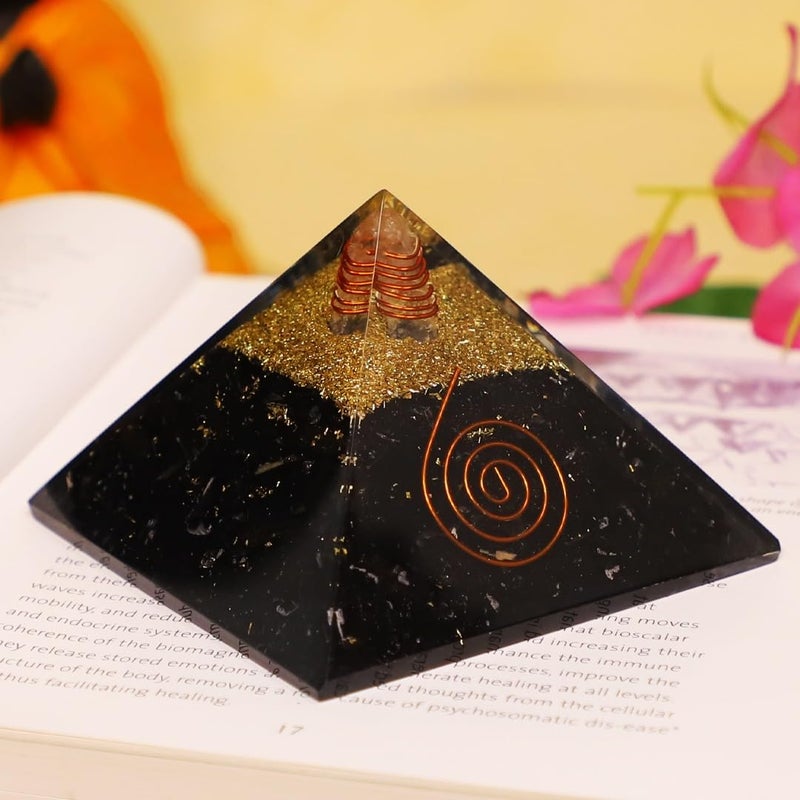 Crystal Divine Black Tourmaline Crystal Pyramid Vastu Orgone Showpieces Decor For Positive Energy Office Table Decorative Items 10 Cm Cm - Image 1
