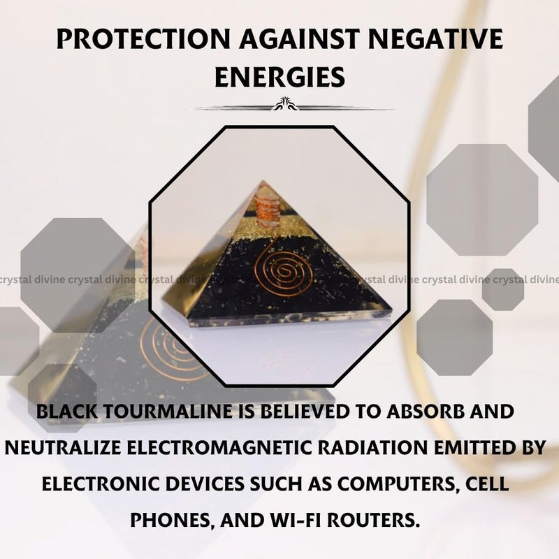 Crystal Divine Black Tourmaline Crystal Pyramid Vastu Orgone Showpieces Decor For Positive Energy Office Table Decorative Items 10 Cm Cm - Image 5