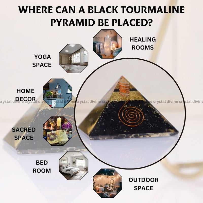 Crystal Divine Black Tourmaline Crystal Pyramid Vastu Orgone Showpieces Decor For Positive Energy Office Table Decorative Items 10 Cm Cm - Image 4