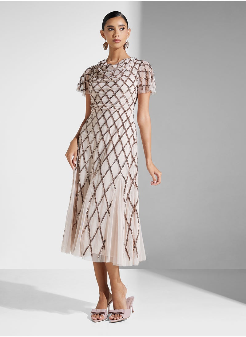 Amelia Rose Embellished Mesh Detailed Dress  - Image 4