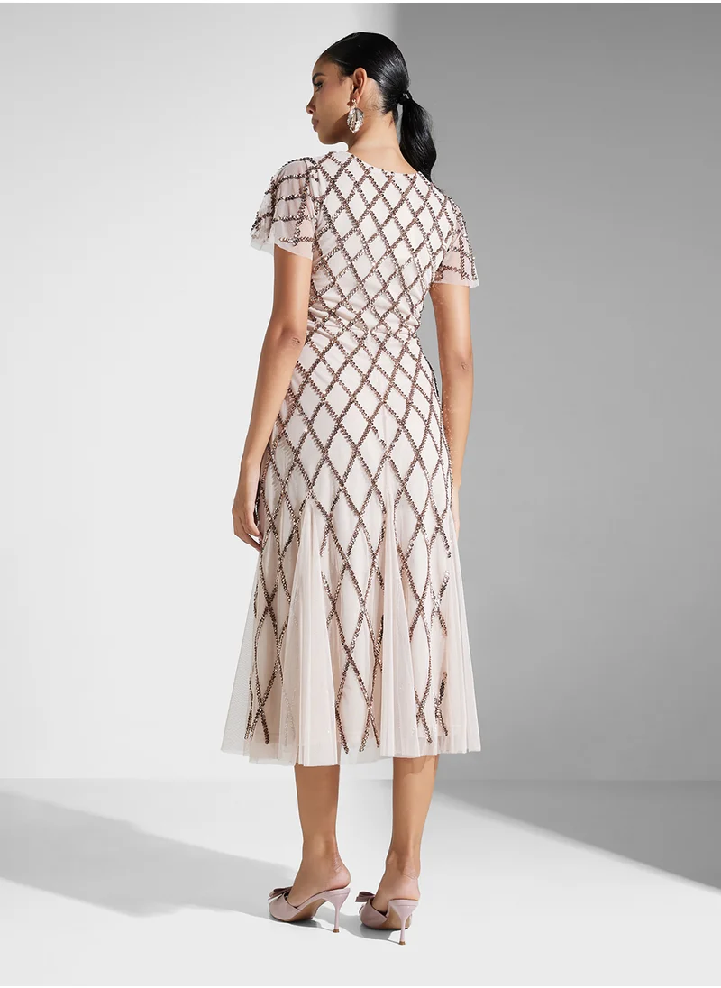 Amelia Rose Embellished Mesh Detailed Dress
