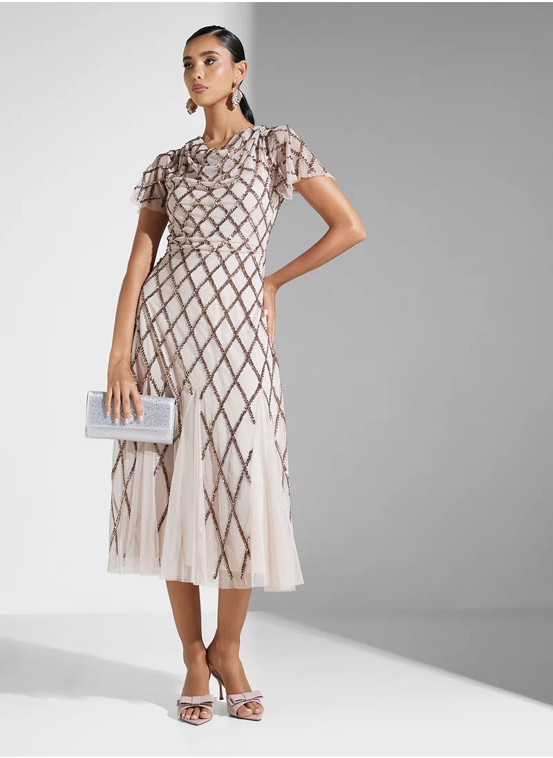 Amelia Rose Embellished Mesh Detailed Dress