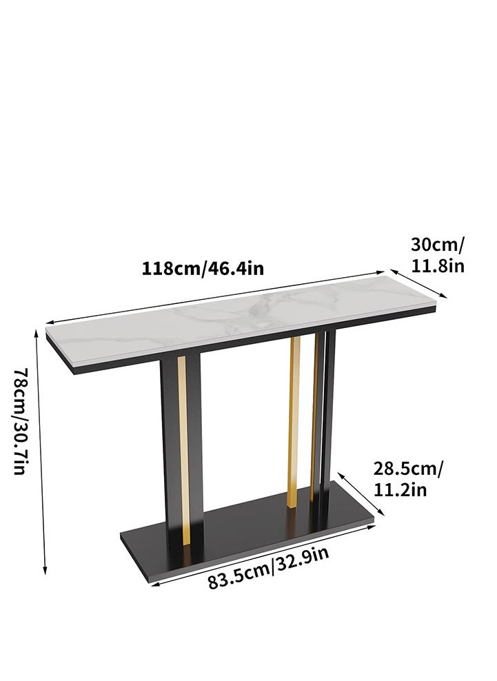 Generic - Marble Console Table Hallway 120x30cm White Sintered Stone Entryway Console Table with Black and Gold Geometric Line Pedestal for Foyer, Living Room, Sofa Side Table - Image 1