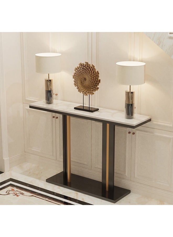 Generic - Marble Console Table Hallway 120x30cm White Sintered Stone Entryway Console Table with Black and Gold Geometric Line Pedestal for Foyer, Living Room, Sofa Side Table - Image 1