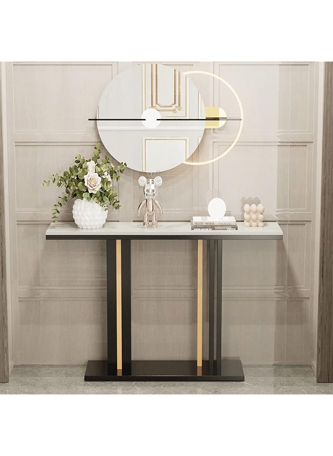 Generic - Marble Console Table Hallway 120x30cm White Sintered Stone Entryway Console Table with Black and Gold Geometric Line Pedestal for Foyer, Living Room, Sofa Side Table - Image 1