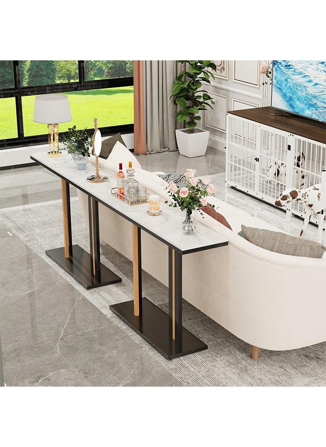 Generic - Marble Console Table Hallway 120x30cm White Sintered Stone Entryway Console Table with Black and Gold Geometric Line Pedestal for Foyer, Living Room, Sofa Side Table - Image 1