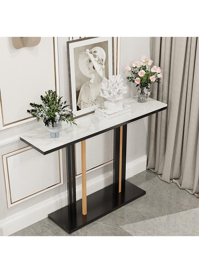 Generic - Marble Console Table Hallway 120x30cm White Sintered Stone Entryway Console Table with Black and Gold Geometric Line Pedestal for Foyer, Living Room, Sofa Side Table - Image 1