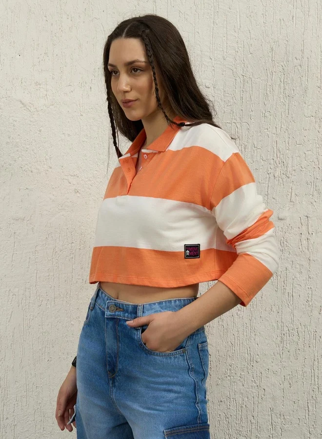 Hubberholme Women Orange Cropped Boxy Full Sleeve T-Shirt - Trendy Casual Wear