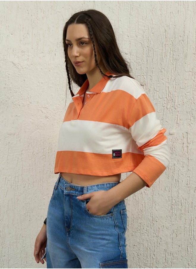 Hubberholme Women Orange Cropped Boxy Full Sleeve T-Shirt - Trendy Casual Wear  - Image 5