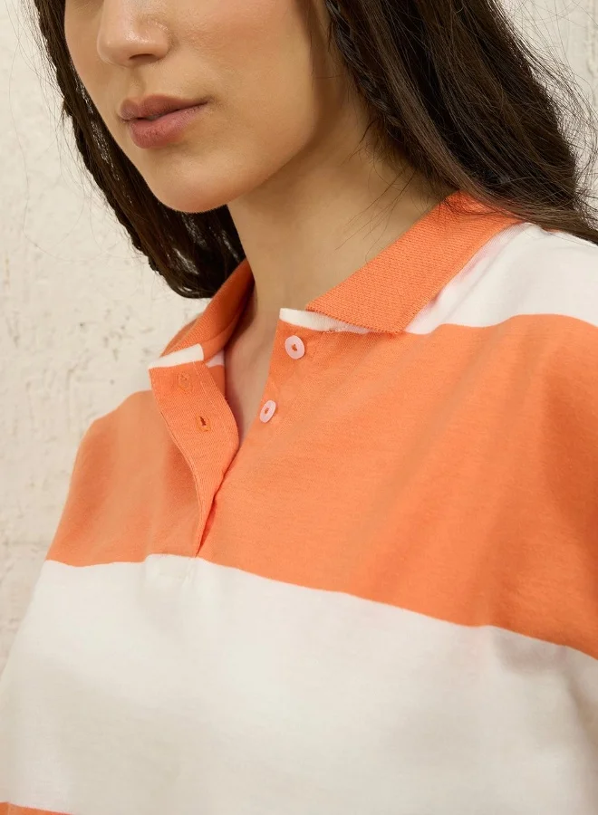 Hubberholme Women Orange Cropped Boxy Full Sleeve T-Shirt - Trendy Casual Wear