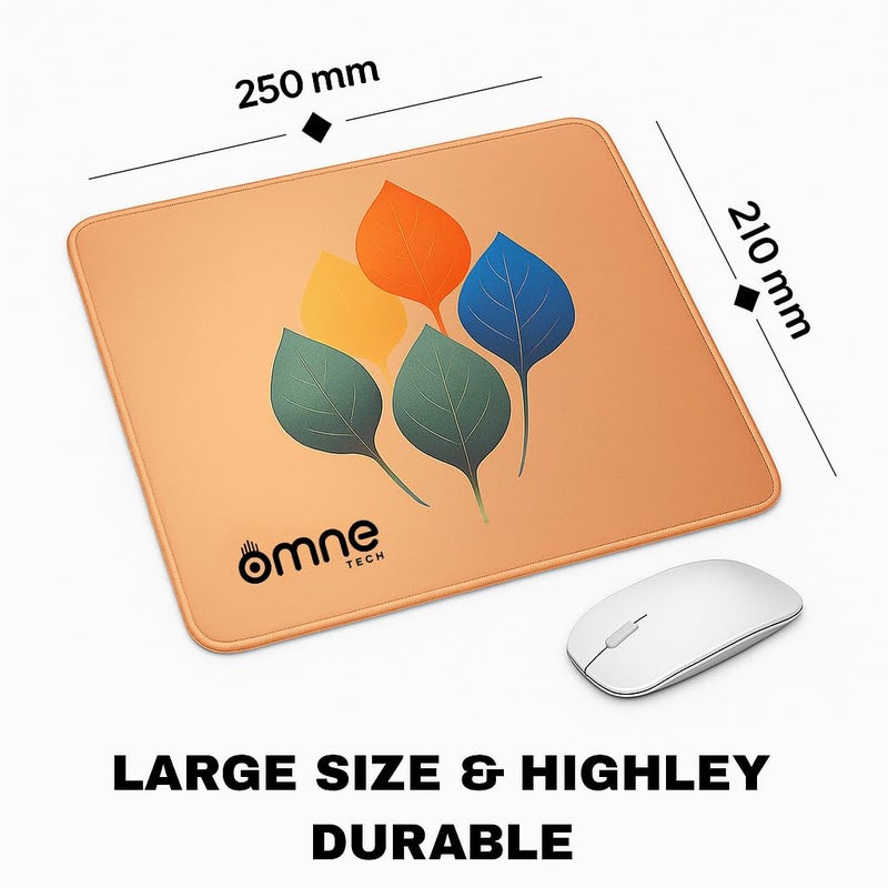 omne TECH Premium Mouse Pad – Smooth Surface, Non-Slip Rubber Base, Waterproof, Anti-Fray Stitched Edges, Stylish Leaf Design for Office, Home & Gaming | 25cm x 21cm - Image 2