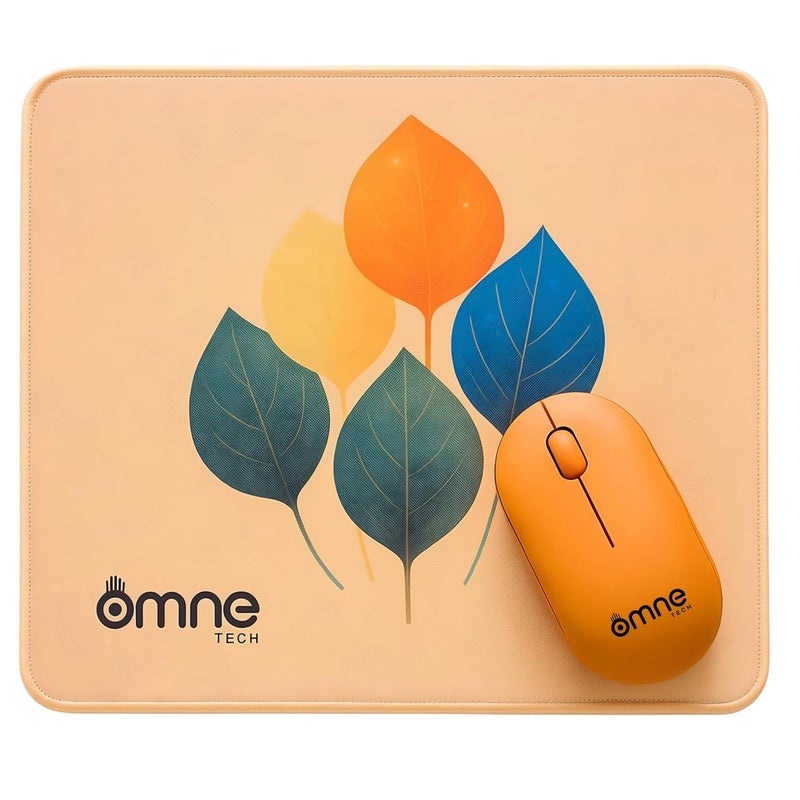 omne TECH Premium Mouse Pad – Smooth Surface, Non-Slip Rubber Base, Waterproof, Anti-Fray Stitched Edges, Stylish Leaf Design for Office, Home & Gaming | 25cm x 21cm - Image 1