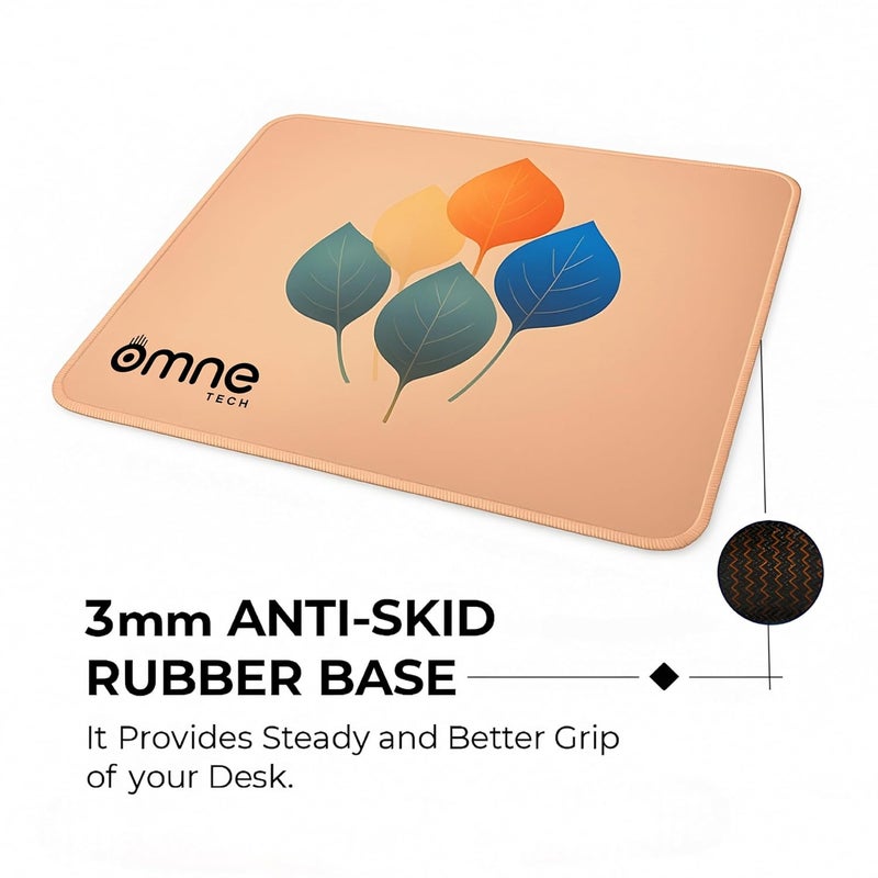 omne TECH Premium Mouse Pad – Smooth Surface, Non-Slip Rubber Base, Waterproof, Anti-Fray Stitched Edges, Stylish Leaf Design for Office, Home & Gaming | 25cm x 21cm - Image 4