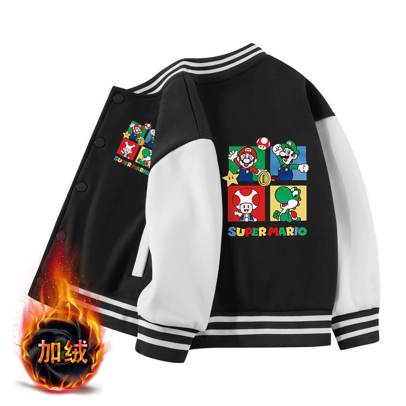 Mario Boys And Girls Jackets Children'S Baseball Uniforms Children'S Winter Casual Velvet Jackets - Image 1