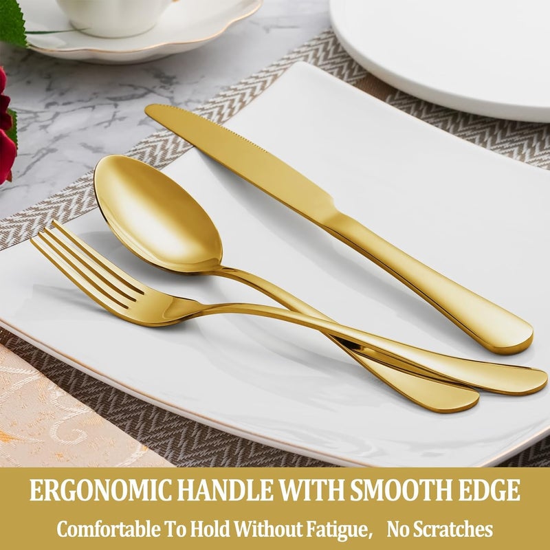 MUTNITT 30 Pcs Gold Silverware Set Service for 6 Premium Stainless Steel Flatware Set Cutlery Utensil Set Durable Home Kitchen Eating Tableware Set Include Fork Knife Spoon Set Dishwasher Safe - Image 5