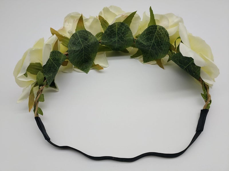 Sanrich Rose Flower Crown Fake Flower Crowns Headbands For Women Girl Rose Floral Head Piece Maternity Photoshoot Realistic Hair Crown Pet Headband Flower Wreath (cream) - Image 5