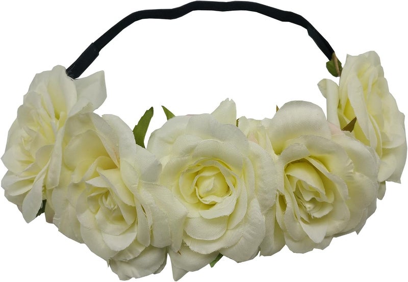 Sanrich Rose Flower Crown Fake Flower Crowns Headbands For Women Girl Rose Floral Head Piece Maternity Photoshoot Realistic Hair Crown Pet Headband Flower Wreath (cream) - Image 1
