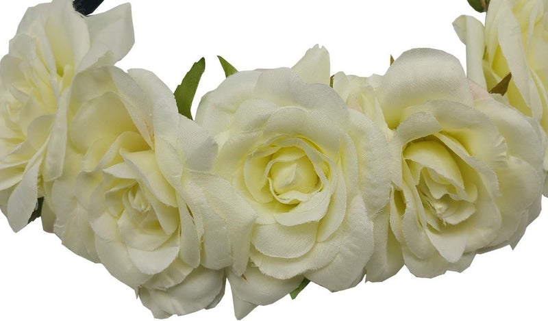 Sanrich Rose Flower Crown Fake Flower Crowns Headbands For Women Girl Rose Floral Head Piece Maternity Photoshoot Realistic Hair Crown Pet Headband Flower Wreath (cream) - Image 3