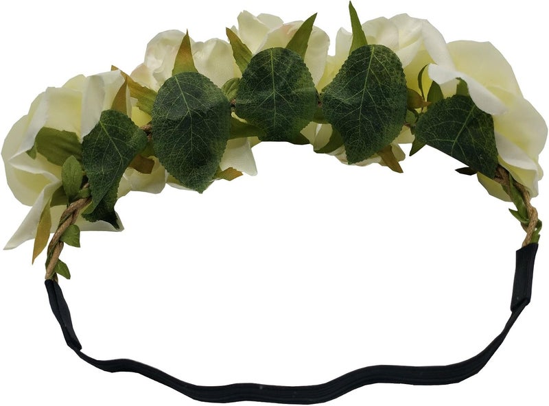 Sanrich Rose Flower Crown Fake Flower Crowns Headbands For Women Girl Rose Floral Head Piece Maternity Photoshoot Realistic Hair Crown Pet Headband Flower Wreath (cream) - Image 2