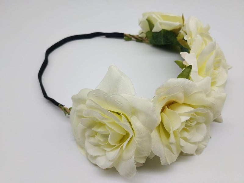 Sanrich Rose Flower Crown Fake Flower Crowns Headbands For Women Girl Rose Floral Head Piece Maternity Photoshoot Realistic Hair Crown Pet Headband Flower Wreath (cream) - Image 4