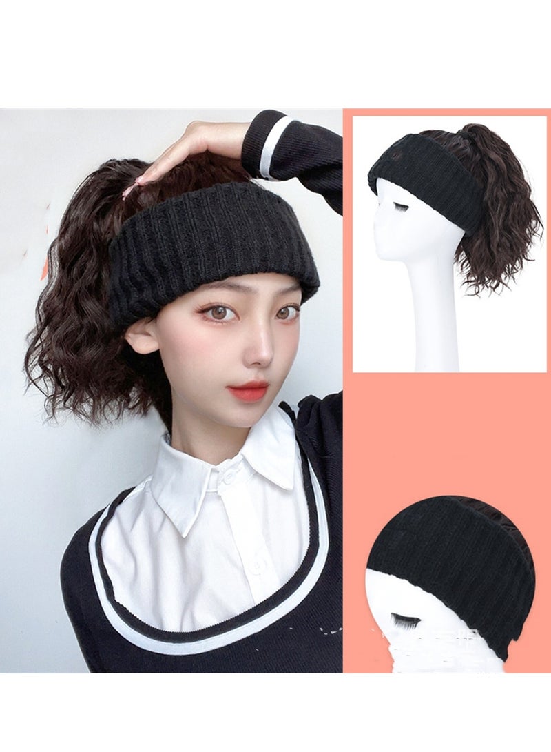Wig hat integrated empty top hat water corrugated knitted hat short curly hair cosplay wig costumes dress up wig  - Image 2
