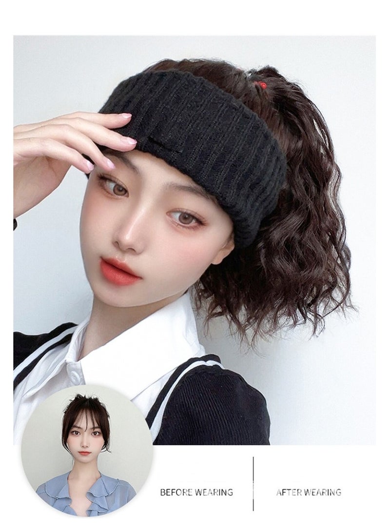 Wig hat integrated empty top hat water corrugated knitted hat short curly hair cosplay wig costumes dress up wig  - Image 3