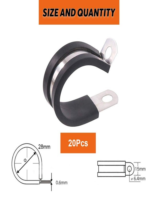 Keadic 20Pcs 1-1/8 Inch (28mm) Rubber Cushioned Insulated Clamps Stainless Steel, Metal Clamp, Tube Holder for Tube, Pipe or Wire Cord Installation - Image 2