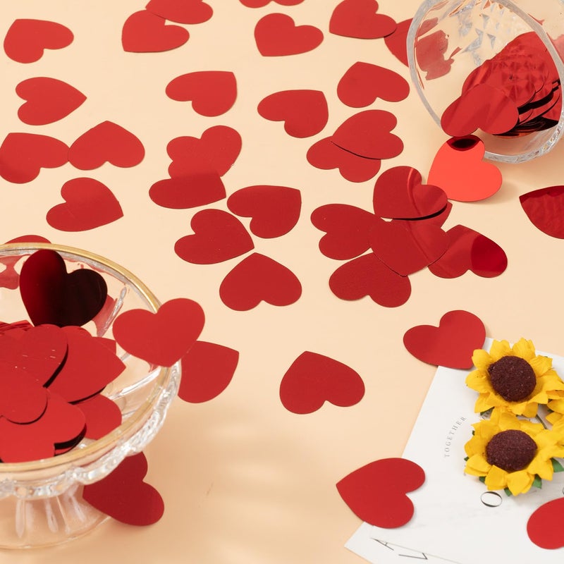 Weven Red Heart Confetti Party Decorations Valentines Day Heart Decor Sparkle Metallic Flakes Table Confetti, 1.2 Inch, 300pcs - Image 2
