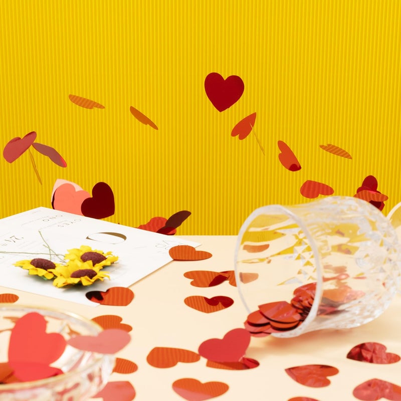 Weven Red Heart Confetti Party Decorations Valentines Day Heart Decor Sparkle Metallic Flakes Table Confetti, 1.2 Inch, 300pcs - Image 3