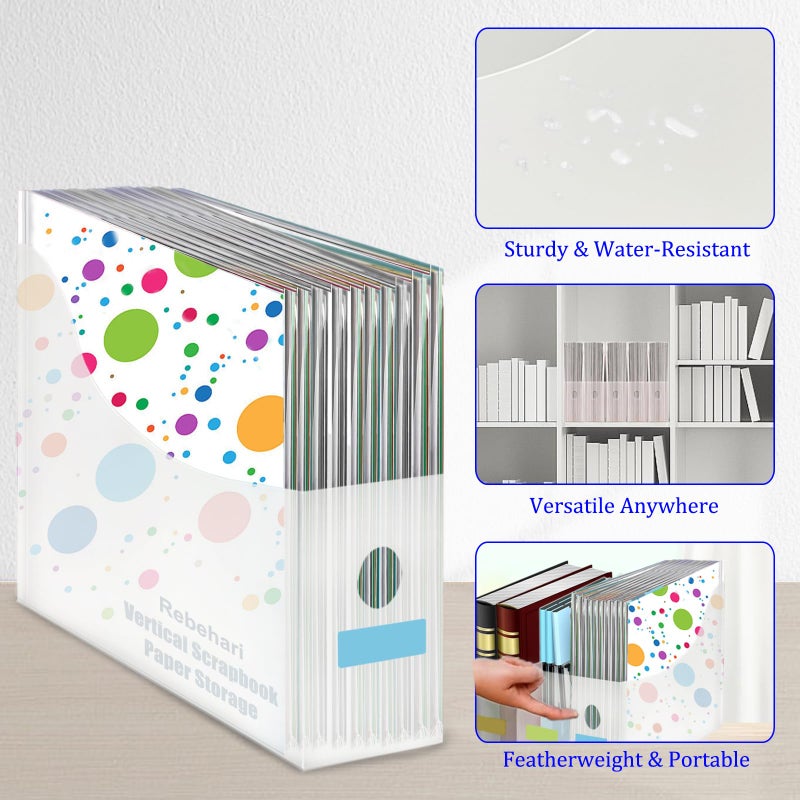 Rebehari 6 Pcs 12"x12" Paper Storage Organizer, Foldable Vertical Scrapbook Paper Organizer with 18 Pcs Sticky Index Tabs, 12"x12" Scrapbook Paper Storage Organizer - Image 4