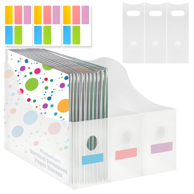 Rebehari 6 Pcs 12"x12" Paper Storage Organizer, Foldable Vertical Scrapbook Paper Organizer with 18 Pcs Sticky Index Tabs, 12"x12" Scrapbook Paper Storage Organizer - Image 1