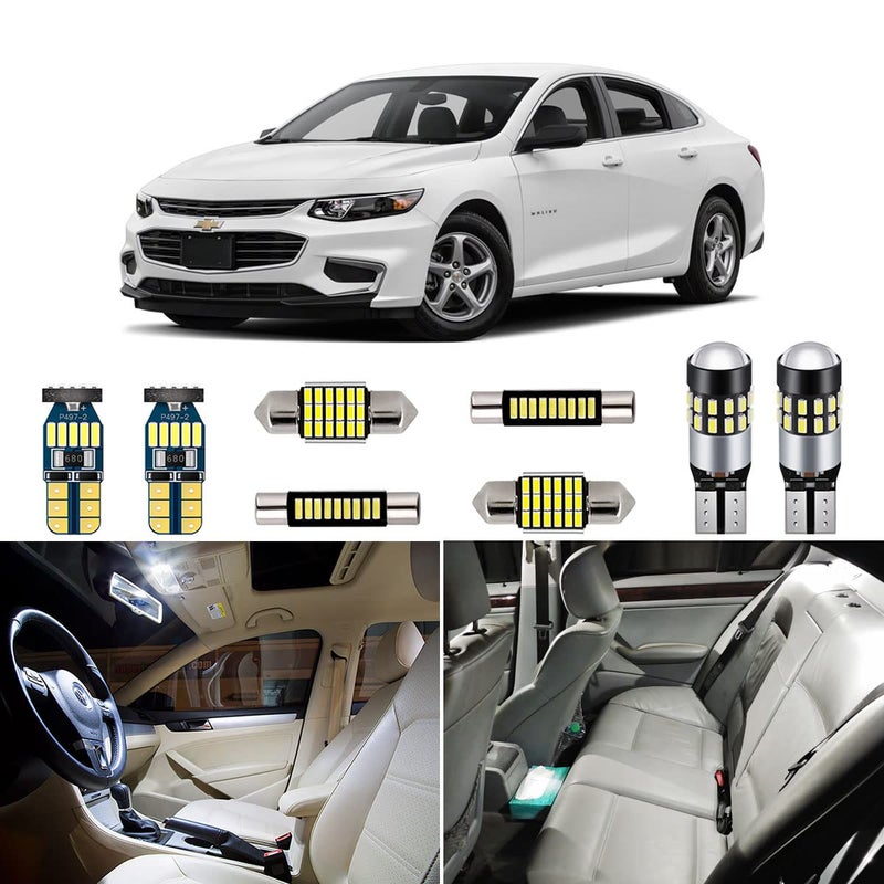 مجموعة أضواء LED داخلية بيضاء مكونة من 12 قطعة لسيارة شيفروليه ماليبو 2013 2014 2015 2016 2017 2018 2019 2020 فائقة السطوع 6000K مع أدوات التركيب