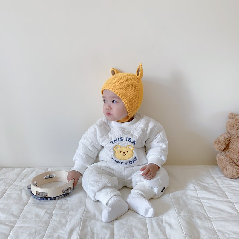 Korean Baby Autumn Winter Cotton Suit Beige  - Image 1
