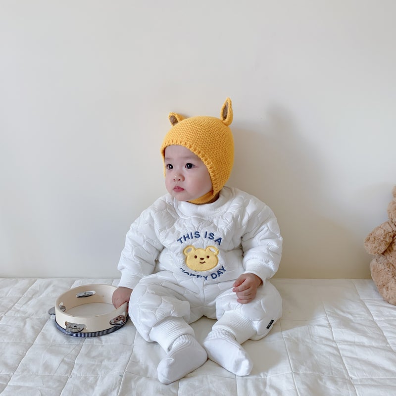 Korean Baby Autumn Winter Cotton Suit Beige  - Image 3
