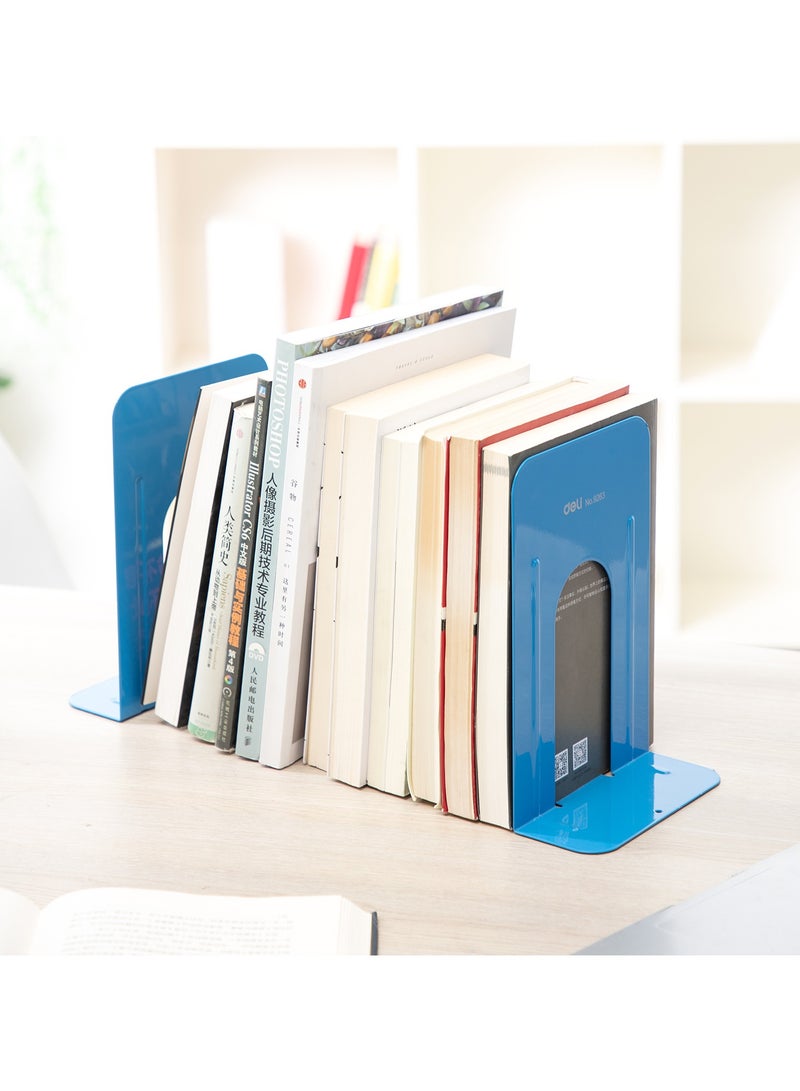 Deli E9263 Heavy-Duty Steel Bookend, 9", Blue, Durable Steel Construction, Non-Skid Padded Base, Anti-Corrosion Powder-Coated Surface - Image 5