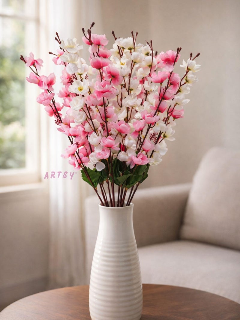 ARTSY® Artificial Flowers Bunch for Decoration Cherry Blossom, Ideal for vase, Home, Office Decor, Gifts, Craft, Artificial Plants for Decoration, Without vase, White Pink, Combo, 2 Pieces - Image 2