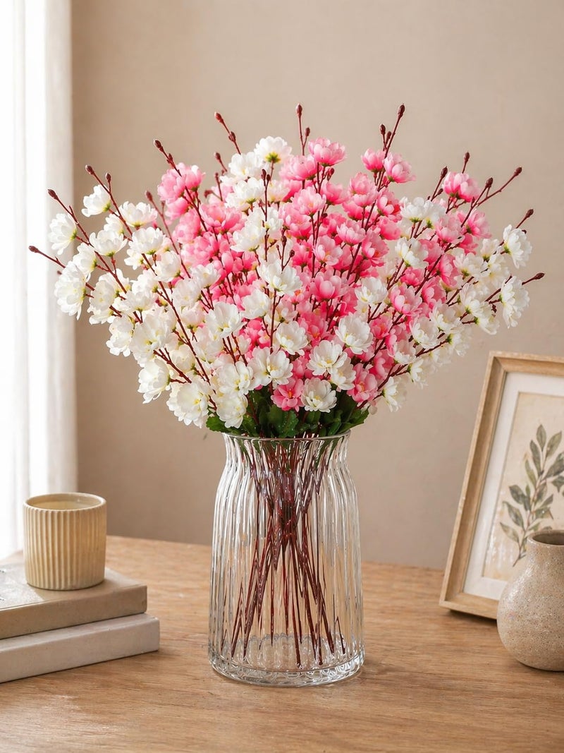 ARTSY® Artificial Flowers Bunch for Decoration Cherry Blossom, Ideal for vase, Home, Office Decor, Gifts, Craft, Artificial Plants for Decoration, Without vase, White Pink, Combo, 2 Pieces - Image 1